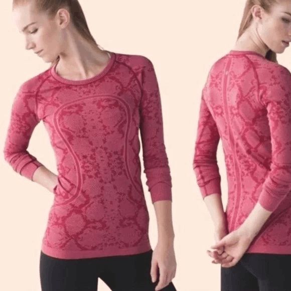 NWT lululemon Swiftly Tech L/S crew snake Pink/Cranberry thumbholes Sz 10 - Picture 2 of 13